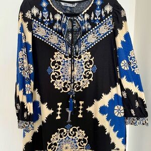Zara Black and Blue Embroidered Women's mini dress. Large